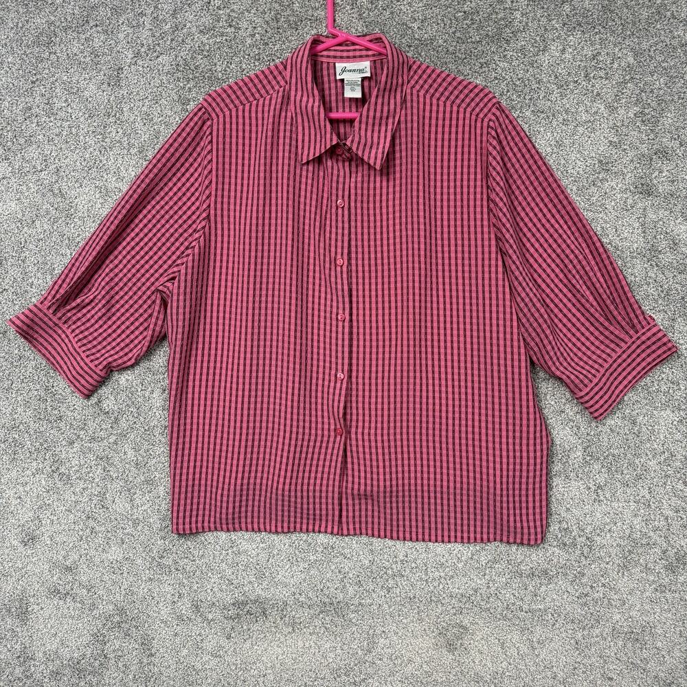 Vintage 90s Y2K Joanna Blouse Size 2XL Pink Black Stripe Office Chic Grandmacore